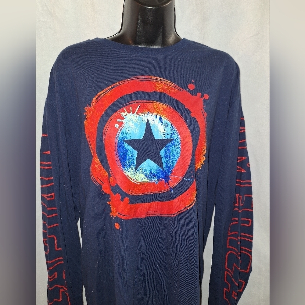 Marvel Navy and Red Captain America Long Sleeve Shirt - Picture 1 of 6